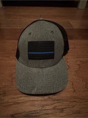 Men's Grey Trucker Hat with Thin Blue Line Patch